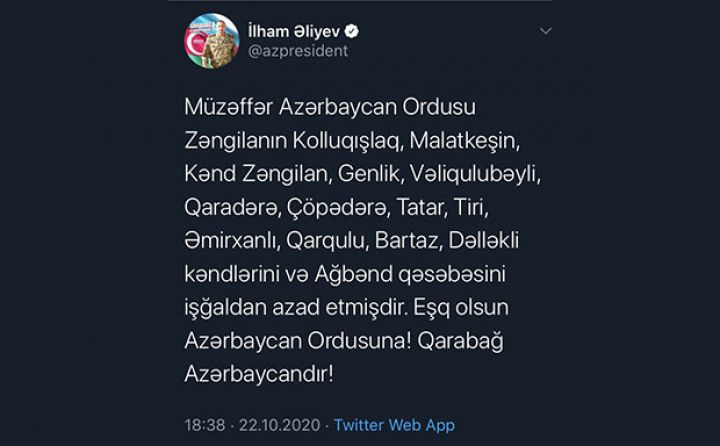 Zəngilanın daha 13 kəndi və bir qəsəbəsi işğaldan azad olunub